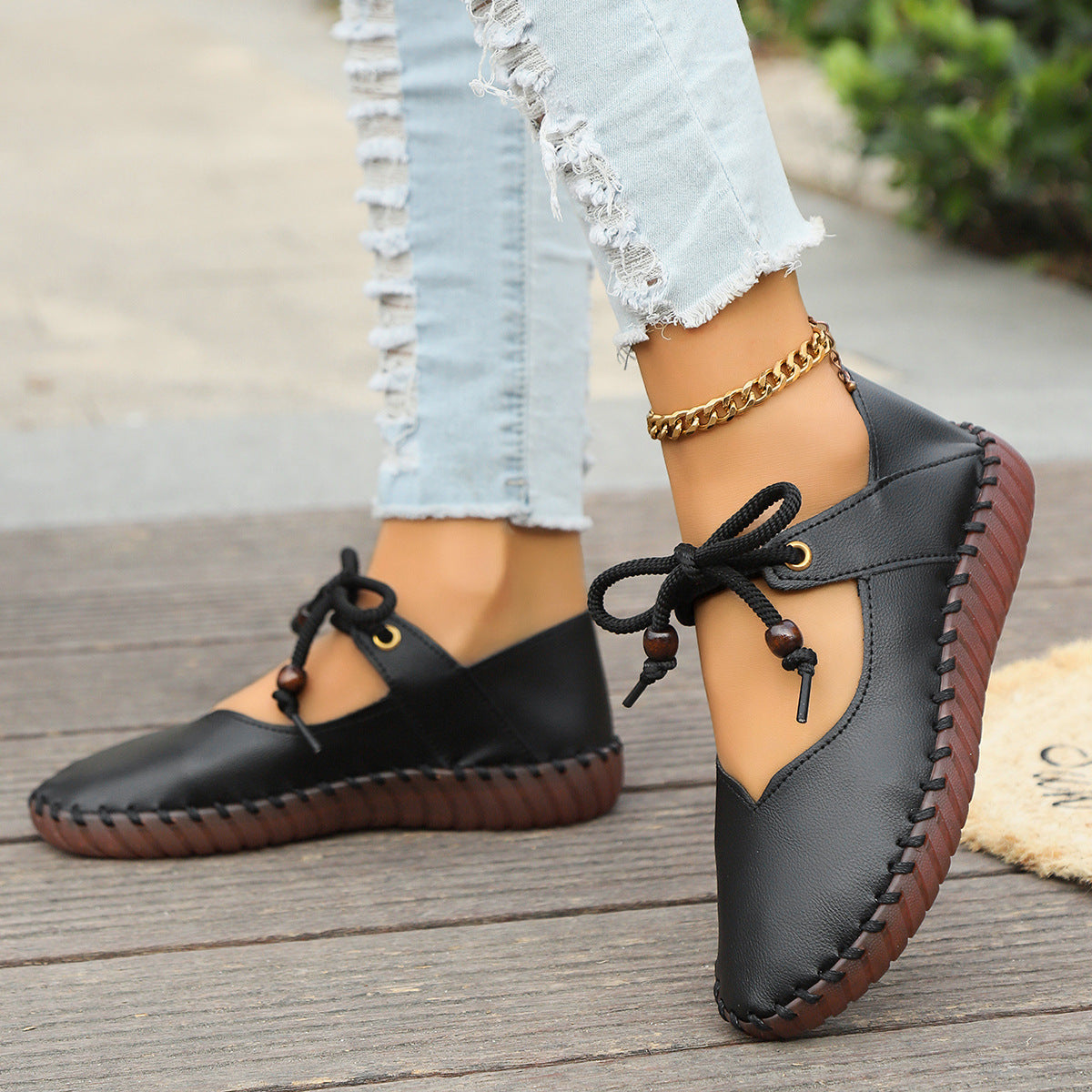 NOUVEAU RICHE Damenschuhe Mit Weicher Gepolsterter Sohle Runde Zehenpartie Und Bequemer Schnürung Für Ultimativen Komfort Und Stylishen Casual-Look Schwarz