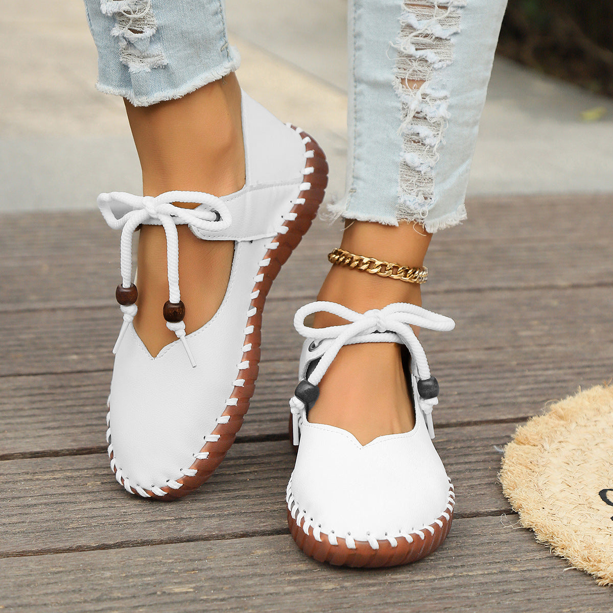 NOUVEAU RICHE Damenschuhe Mit Weicher Gepolsterter Sohle Runde Zehenpartie Und Bequemer Schnürung Für Ultimativen Komfort Und Stylishen Casual-Look Weiß