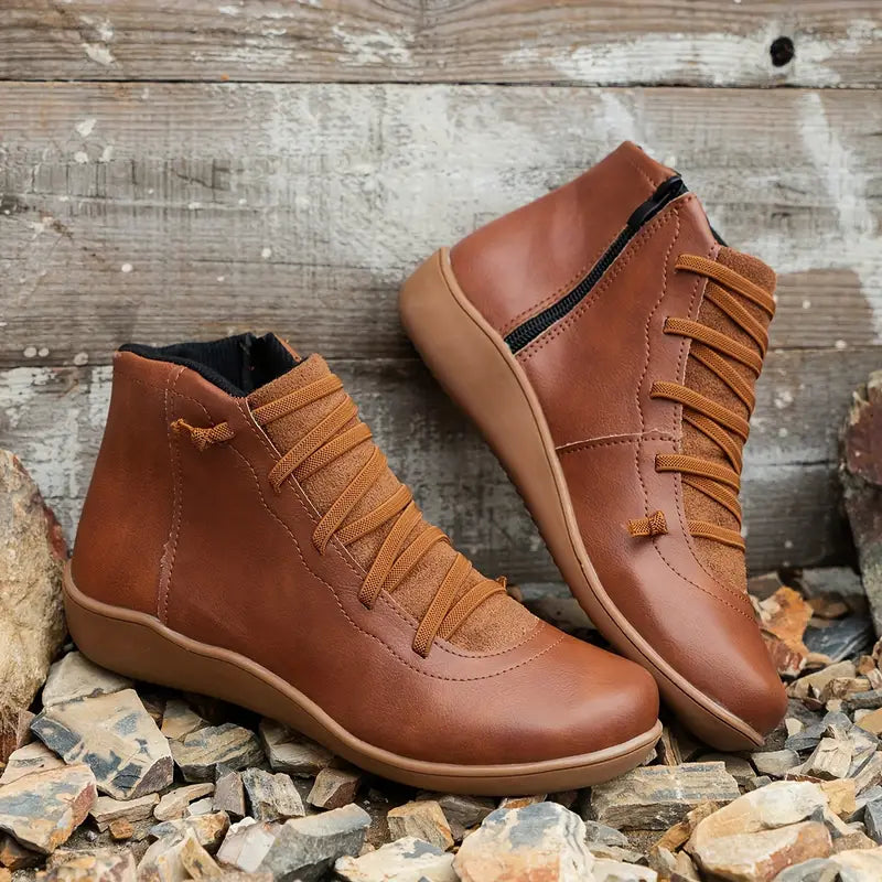 NOUVEAU RICHE Lederschuhe Mit Reißverschluss Bequemes Und Langlebiges Design Für Damen Ideal Für Ganztägigen Tragekomfort Braun