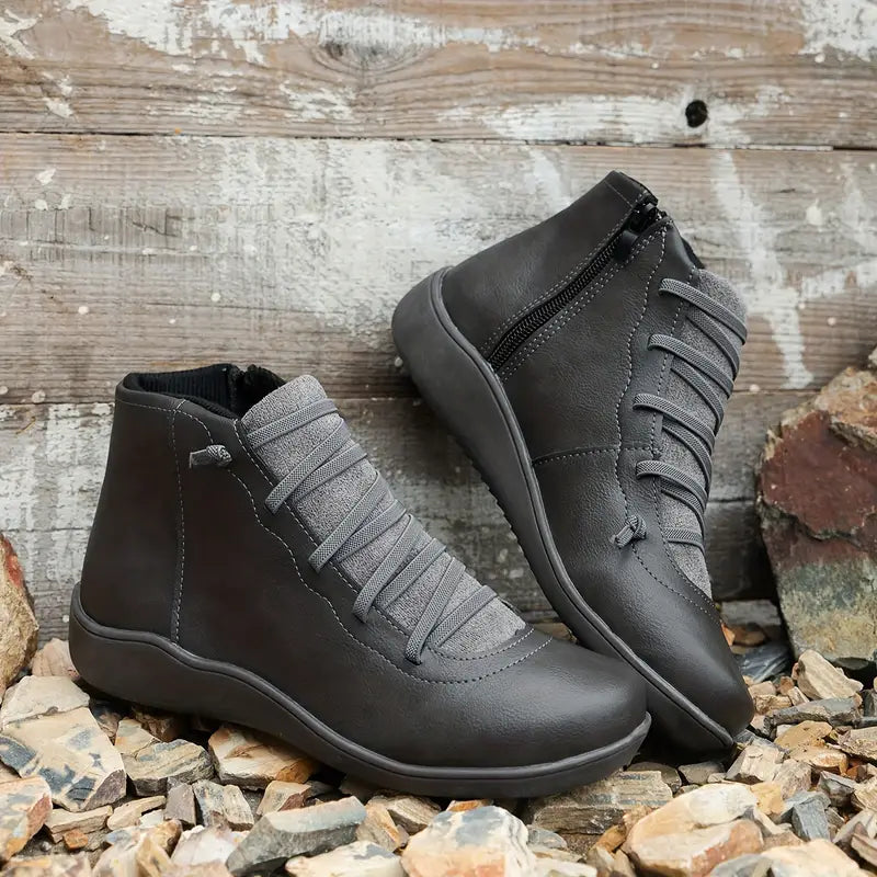 NOUVEAU RICHE Lederschuhe Mit Reißverschluss Bequemes Und Langlebiges Design Für Damen Ideal Für Ganztägigen Tragekomfort Grau