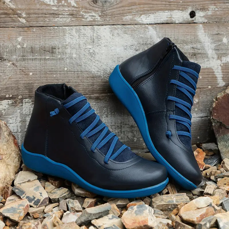 NOUVEAU RICHE Lederschuhe Mit Reißverschluss Bequemes Und Langlebiges Design Für Damen Ideal Für Ganztägigen Tragekomfort Blau