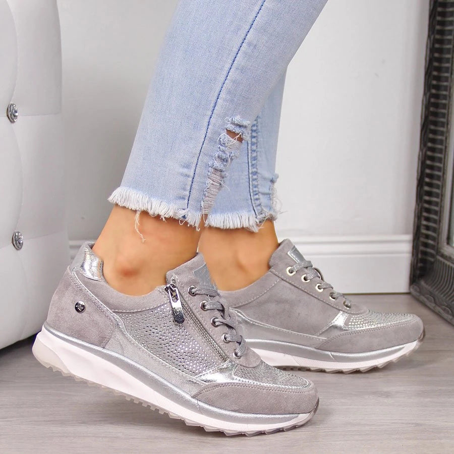 NOUVEAU RICHE Damen Sneaker Mit Reißverschluss Leicht Grau