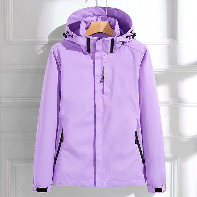 NOUVEAU RICHE Damen Elegante Regenjacke Kapuze Details Funktionalität Lila