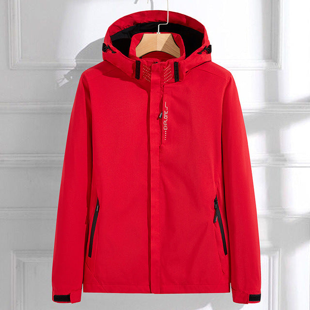 NOUVEAU RICHE Damen Elegante Regenjacke Kapuze Details Funktionalität Rot