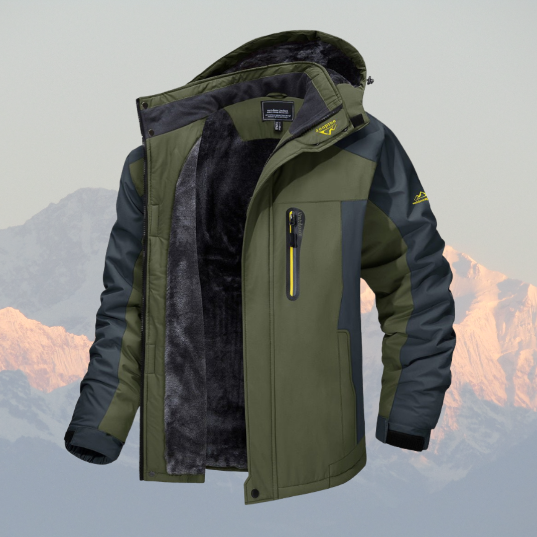 NOUVEAU RICHE Outdoor-Winterjacke für Herren – Wasserdichter, winddichter, fleecegefütterter Kapuzenmantel Grün