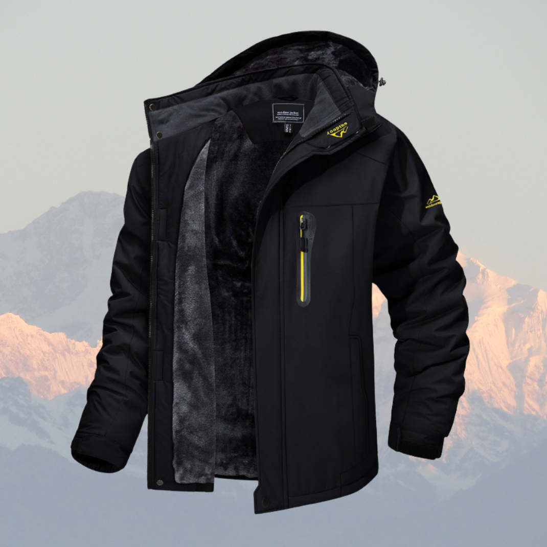 NOUVEAU RICHE Outdoor-Winterjacke für Herren – Wasserdichter, winddichter, fleecegefütterter Kapuzenmantel Schwarz