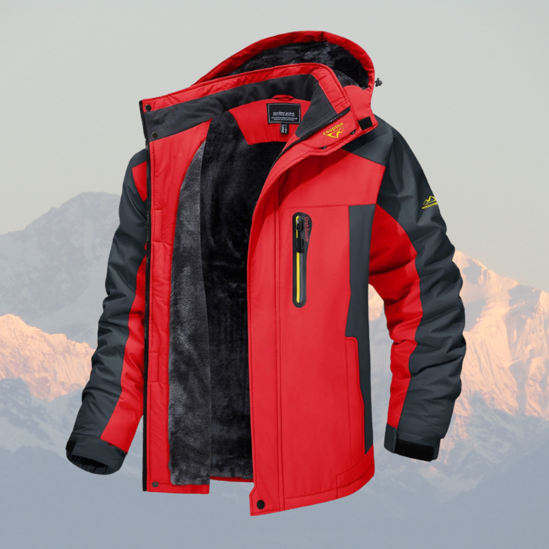 NOUVEAU RICHE Outdoor-Winterjacke für Herren – Wasserdichter, winddichter, fleecegefütterter Kapuzenmantel Rot