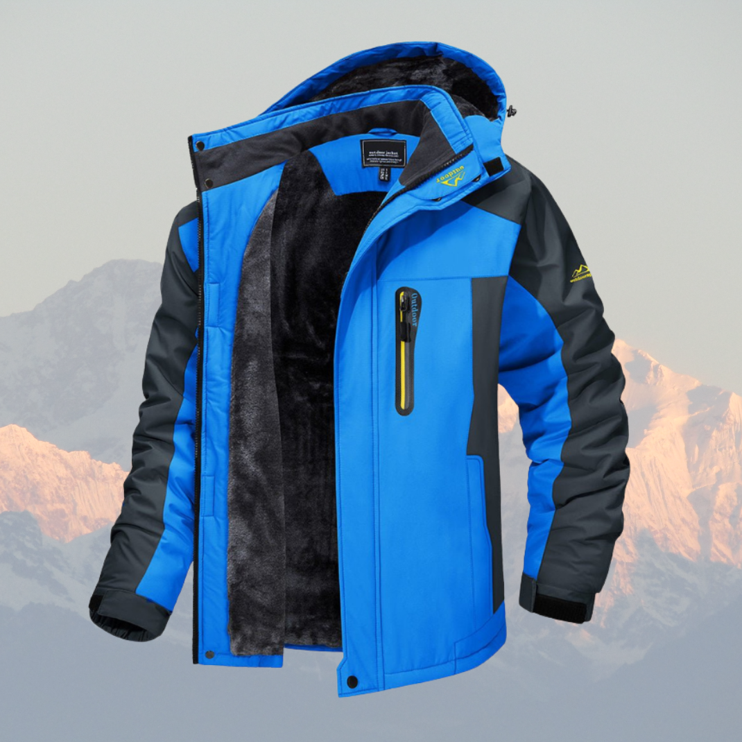 NOUVEAU RICHE Outdoor-Winterjacke für Herren – Wasserdichter, winddichter, fleecegefütterter Kapuzenmantel Blau