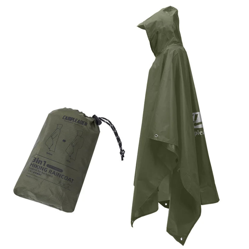 NOUVEAU RICHE Outdoor Regenmantel 3 In 1 Kapuze Regenponcho Wandern Armeegrün