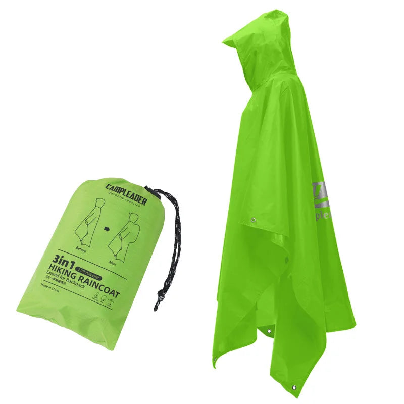 NOUVEAU RICHE Outdoor Regenmantel 3 In 1 Kapuze Regenponcho Wandern Grün
