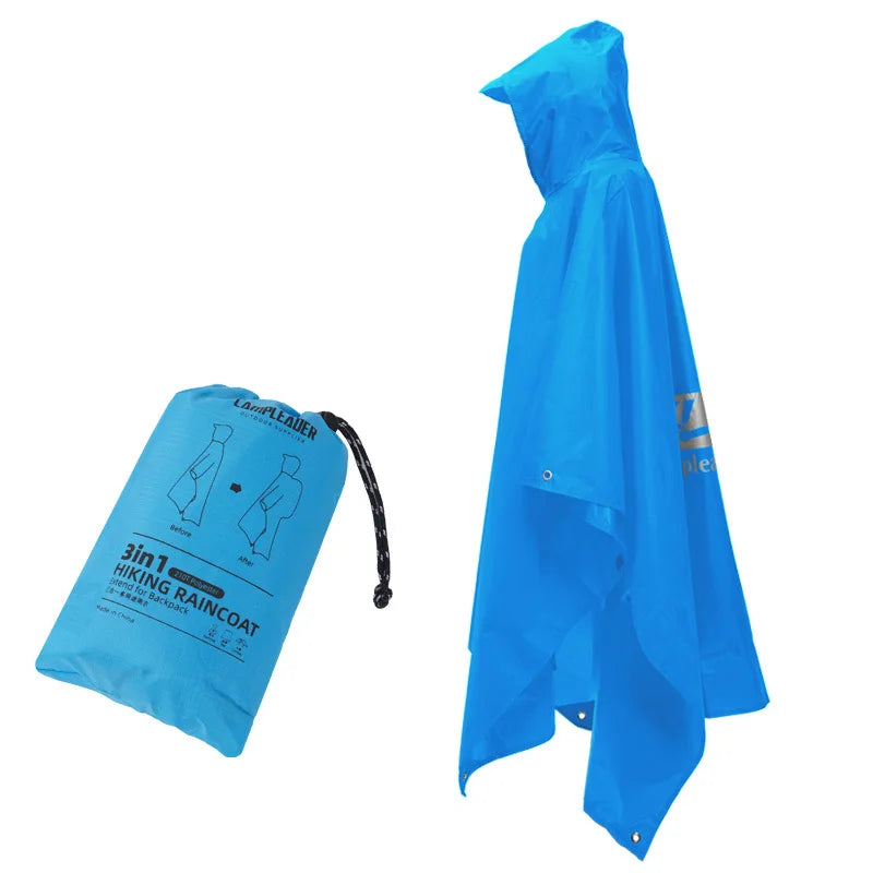 NOUVEAU RICHE Outdoor Regenmantel 3 In 1 Kapuze Regenponcho Wandern Blau