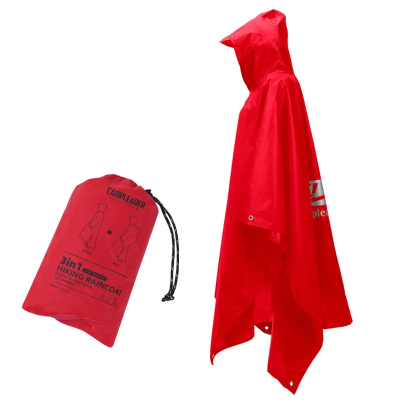 NOUVEAU RICHE Outdoor Regenmantel 3 In 1 Kapuze Regenponcho Wandern Rot