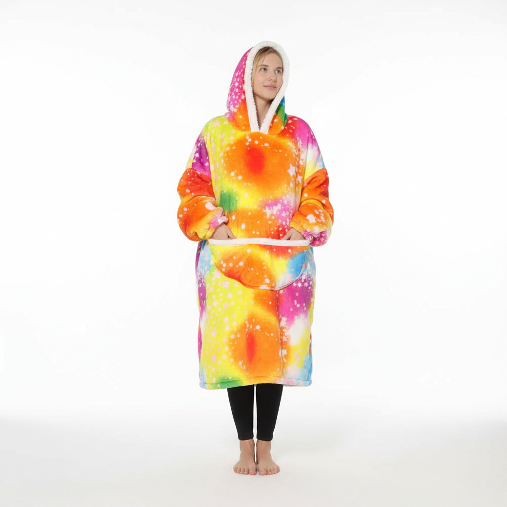 NOUVEAU RICHE Übergrosse Fleecedecke mit Kapuze – Tragbare Kuscheldecke Hoodie mit Taschen, Einhorn & Regenbogen Designs, 7 Farben – SnuggleHood