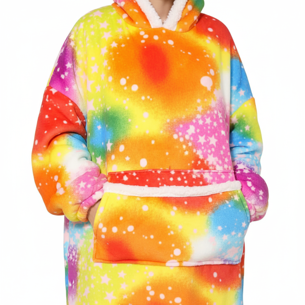 NOUVEAU RICHE Übergrosse Fleecedecke mit Kapuze – Tragbare Kuscheldecke Hoodie mit Taschen, Einhorn & Regenbogen Designs, 7 Farben – SnuggleHood