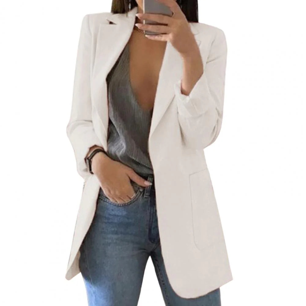 NOUVEAU RICHE Amore | Langer Damen-Blazer – Formell figurbetonter Schnitt, strukturierte architektonische Webung & skandinavische Business-Eleganz Weiß