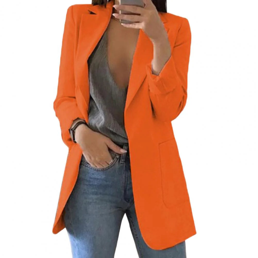 NOUVEAU RICHE Amore | Langer Damen-Blazer – Formell figurbetonter Schnitt, strukturierte architektonische Webung & skandinavische Business-Eleganz Orange