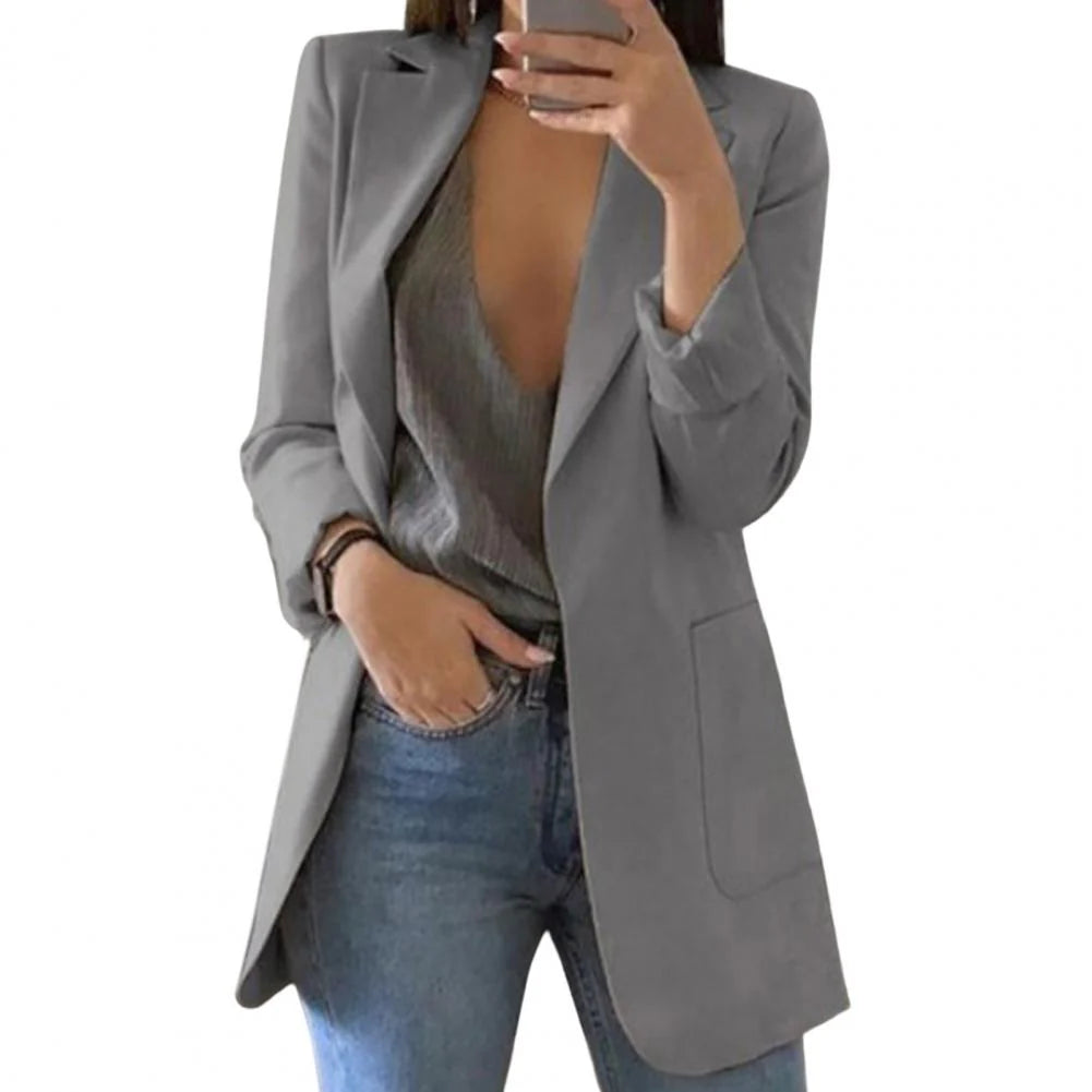 NOUVEAU RICHE Amore | Langer Damen-Blazer – Formell figurbetonter Schnitt, strukturierte architektonische Webung & skandinavische Business-Eleganz Grau