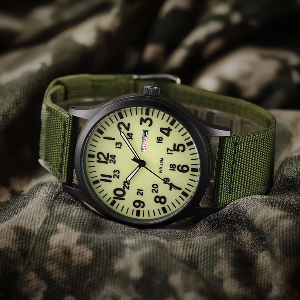 NOUVEAU RICHE Outdoor Herrenuhr – Analoge Sportuhr 100 m wasserdicht, Saphirglas & Quarzwerk, Leuchtzeiger, 4 Farben – Ranches
