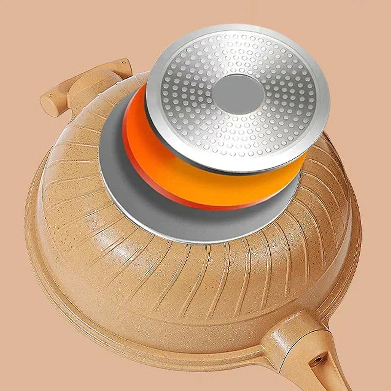 NOUVEAU RICHE Multifunktionale Wokpfanne mit Antihaftbeschichtung – Wok zum Pfannenrühren, Dämpfen & Schmoren, mit weniger Öl – CookFlex