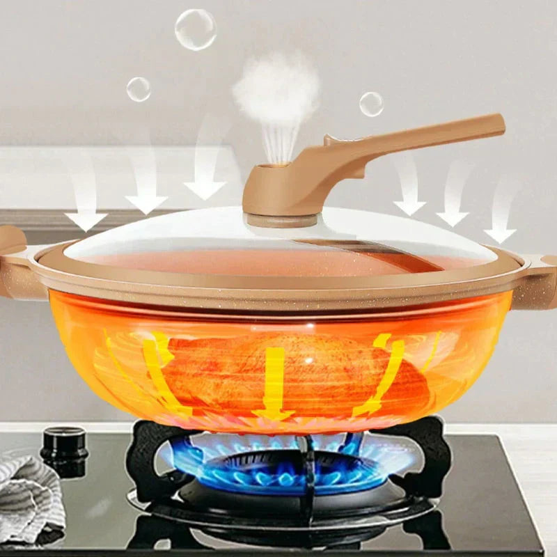 NOUVEAU RICHE Multifunktionale Wokpfanne mit Antihaftbeschichtung – Wok zum Pfannenrühren, Dämpfen & Schmoren, mit weniger Öl – CookFlex