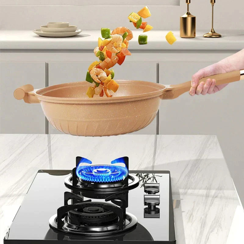 NOUVEAU RICHE Multifunktionale Wokpfanne mit Antihaftbeschichtung – Wok zum Pfannenrühren, Dämpfen & Schmoren, mit weniger Öl – CookFlex