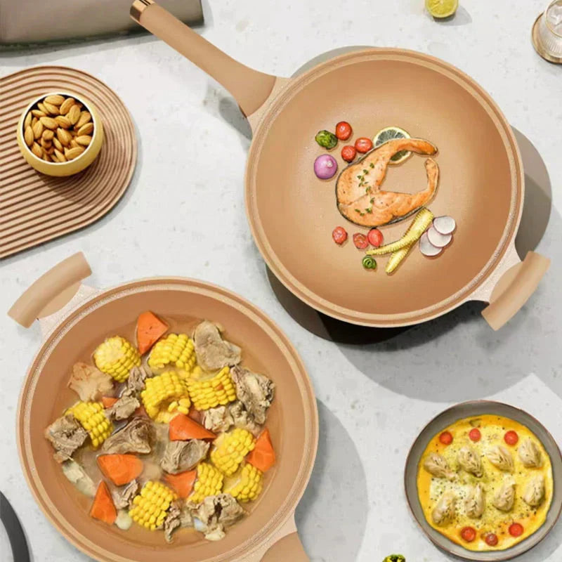 NOUVEAU RICHE Multifunktionale Wokpfanne mit Antihaftbeschichtung – Wok zum Pfannenrühren, Dämpfen & Schmoren, mit weniger Öl – CookFlex