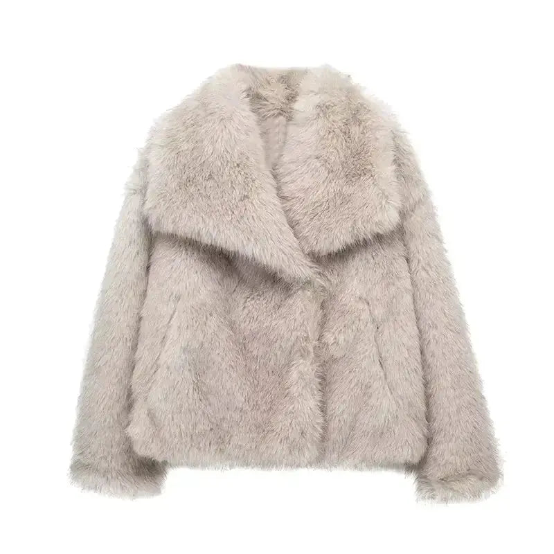 NOUVEAU RICHE Macy | Damen Luxuriöse Kunstfell-Jacke – Stilvoll, Kuschelig und Zeitlos Beige (wenig auf Lager)