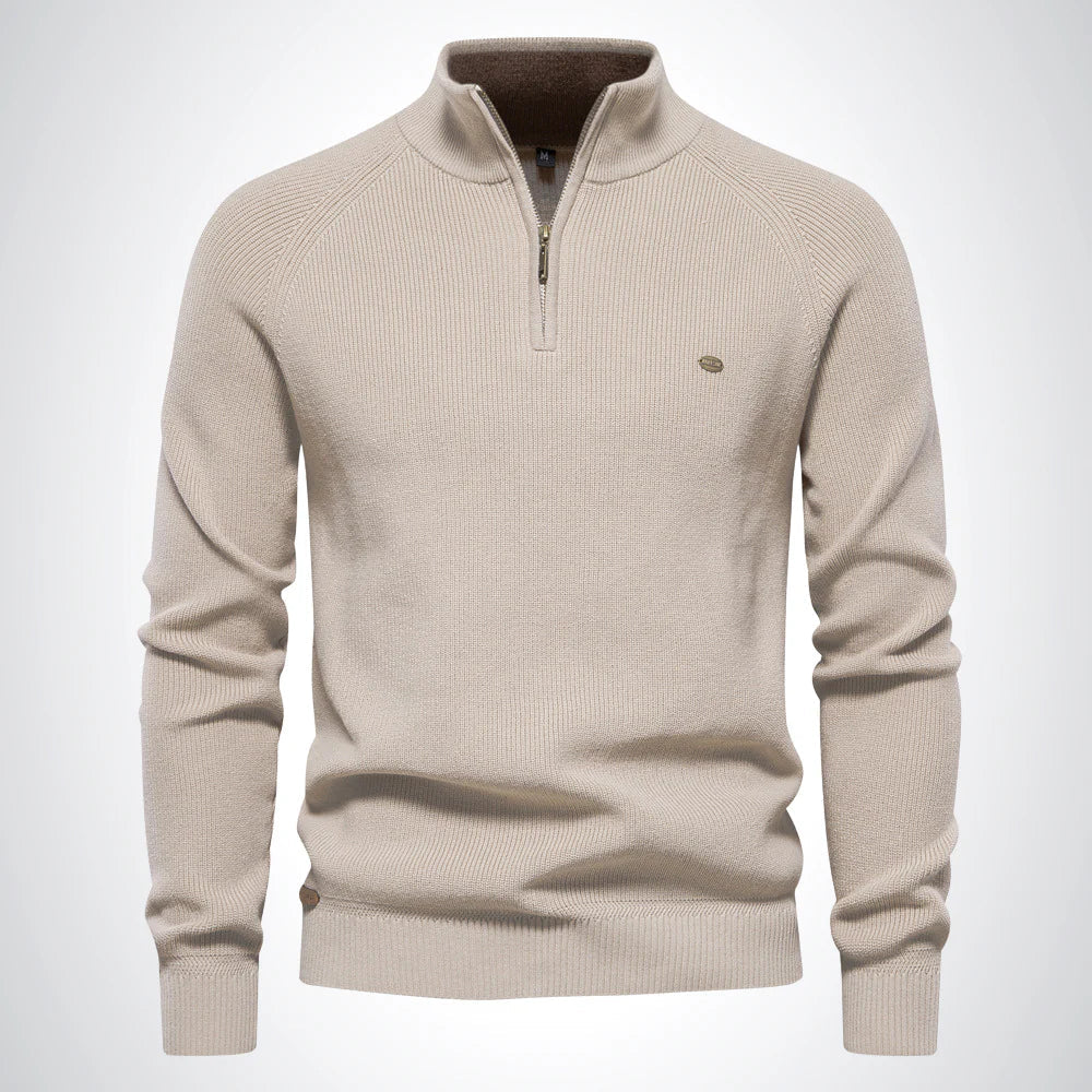 NOUVEAU RICHE Pullover Herren Baumwolle Reißverschluss Kragen Größenwahl Beige