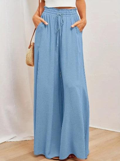 NOUVEAU RICHE Palazzo-Hose Für Damen Mit Hoher Taille Weitem Bein Elastischem Kordelzug Und Volle Länge Komfortable Mode Für Jedes Outfit Himmelblau