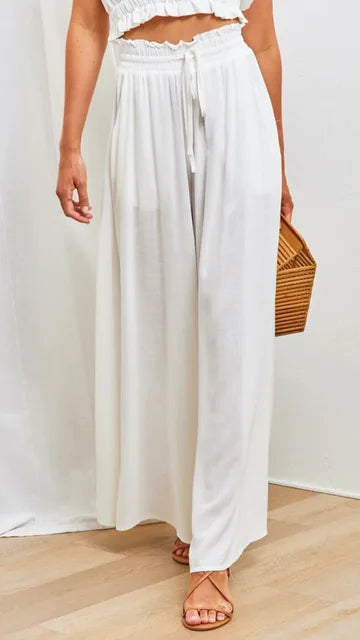 NOUVEAU RICHE Palazzo-Hose Für Damen Mit Hoher Taille Weitem Bein Elastischem Kordelzug Und Volle Länge Komfortable Mode Für Jedes Outfit Weiß
