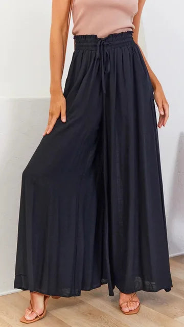 NOUVEAU RICHE Palazzo-Hose Für Damen Mit Hoher Taille Weitem Bein Elastischem Kordelzug Und Volle Länge Komfortable Mode Für Jedes Outfit Schwarz