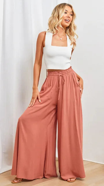 NOUVEAU RICHE Palazzo-Hose Für Damen Mit Hoher Taille Weitem Bein Elastischem Kordelzug Und Volle Länge Komfortable Mode Für Jedes Outfit Orange