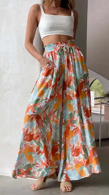 NOUVEAU RICHE Palazzo-Hose Für Damen Mit Hoher Taille Weitem Bein Elastischem Kordelzug Und Volle Länge Komfortable Mode Für Jedes Outfit Mehrfarbig