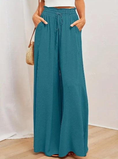 NOUVEAU RICHE Palazzo-Hose Für Damen Mit Hoher Taille Weitem Bein Elastischem Kordelzug Und Volle Länge Komfortable Mode Für Jedes Outfit Pfauenblau