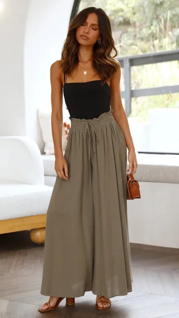 NOUVEAU RICHE Palazzo-Hose Für Damen Mit Hoher Taille Weitem Bein Elastischem Kordelzug Und Volle Länge Komfortable Mode Für Jedes Outfit Kaffee
