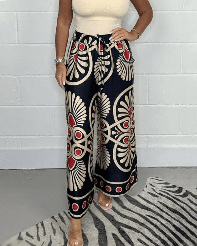 NOUVEAU RICHE Palazzohose Mit Weitem Bein Für Damen Hohe Taille Elastischer Kordelzug Fließende Passform Vielseitige Damenmode Für Jedes Outfit Schwarz