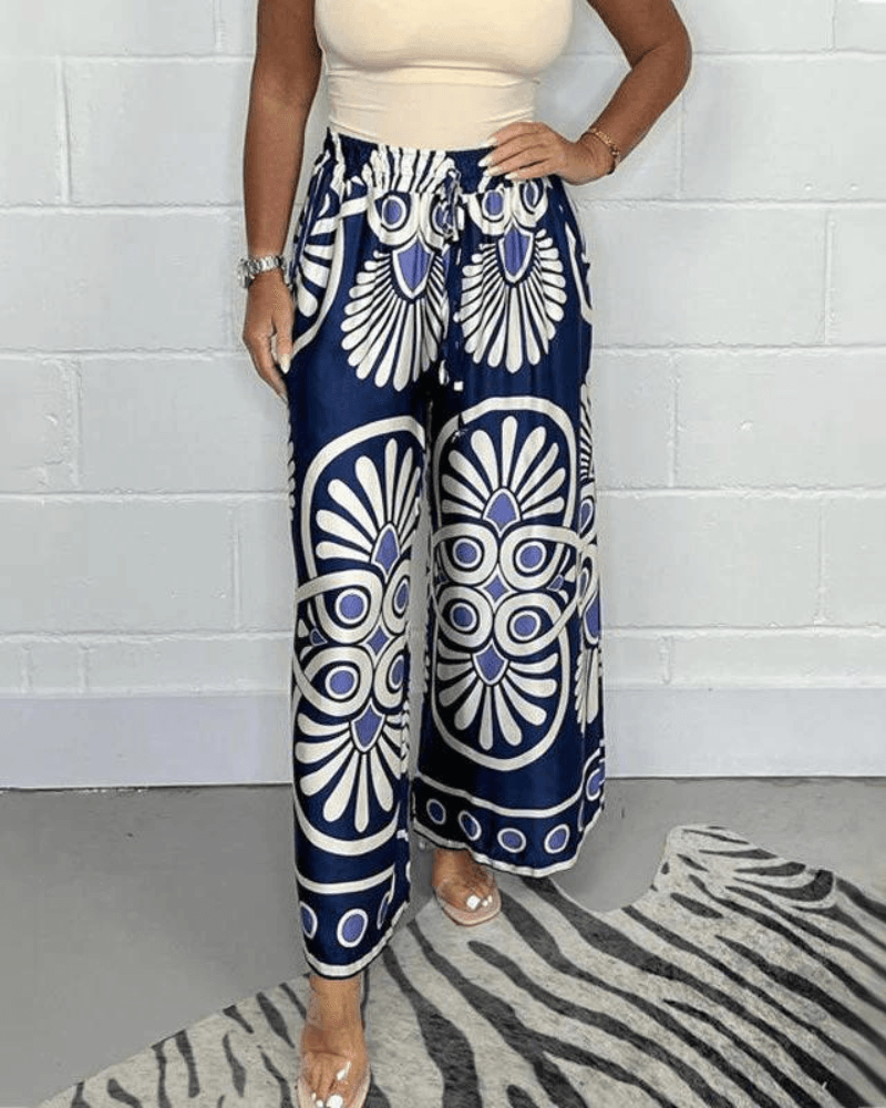 NOUVEAU RICHE Palazzohose Mit Weitem Bein Für Damen Hohe Taille Elastischer Kordelzug Fließende Passform Vielseitige Damenmode Für Jedes Outfit Marineblau