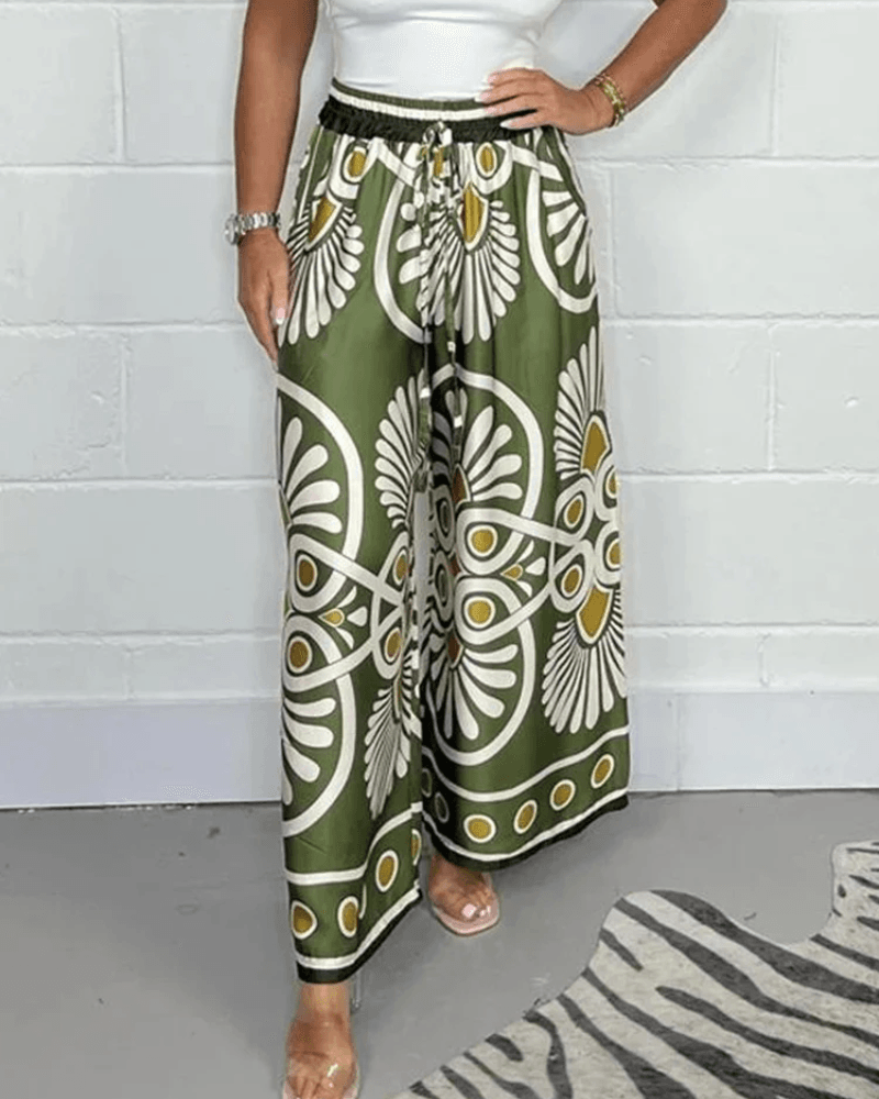 NOUVEAU RICHE Palazzohose Mit Weitem Bein Für Damen Hohe Taille Elastischer Kordelzug Fließende Passform Vielseitige Damenmode Für Jedes Outfit Armeegrün