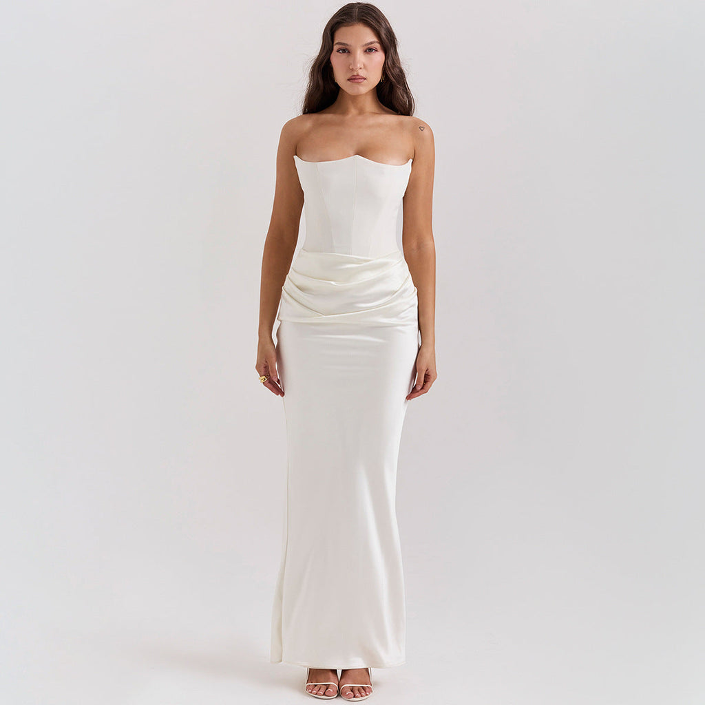 NOUVEAU RICHE Elegantes Schwarzes Maxikleid Für Den Abend Mit Fließender Silhouette Und Figurbetonendem Schnitt Weiß