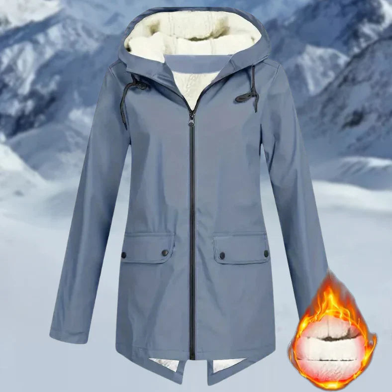 NOUVEAU RICHE Damen Wasserdichte Jacke mit Fleece-Futter - Wetterfest und mit Kapuze Blau