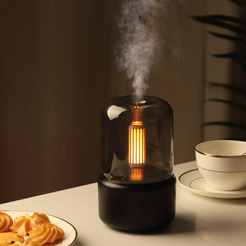 NOUVEAU RICHE Ultraschall-Luftbefeuchter klein 120 ml mit LED-Licht – Aroma-Diffusor, leise, bis 12 Std. Laufzeit – für Schlafzimmer & Schreibtisch Schwarz
