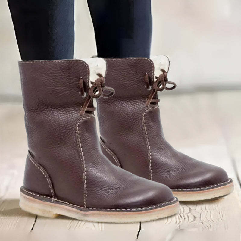 NOUVEAU RICHE Wasserdichte Winterstiefel Damen Warmer Wollfutter Schnee Dunkelbraun