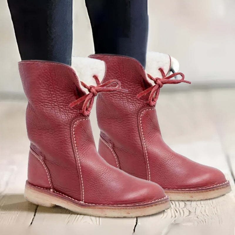 NOUVEAU RICHE Wasserdichte Winterstiefel Damen Warmer Wollfutter Schnee Rot