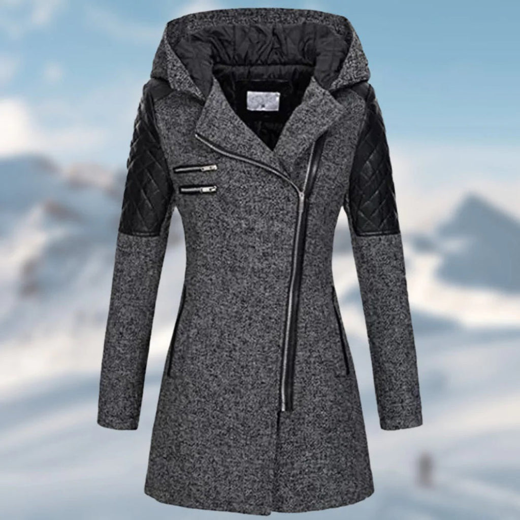 NOUVEAU RICHE Wintermantel Lang Warm Stilvoll Hochwertiger Stoff Bequem - Winterjacke - Wintermäntel Damen Dunkelgrau