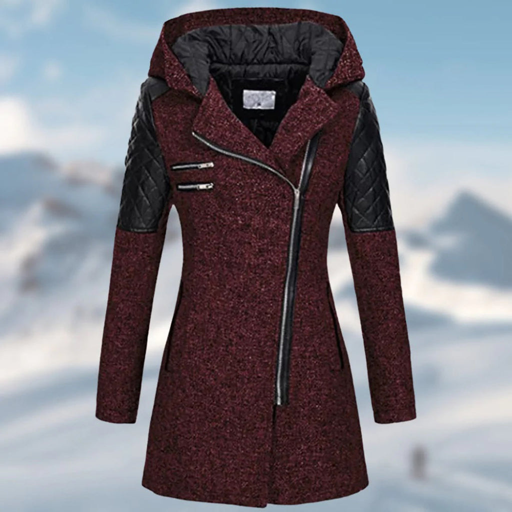 NOUVEAU RICHE Wintermantel Lang Warm Stilvoll Hochwertiger Stoff Bequem - Winterjacke - Wintermäntel Damen Rot
