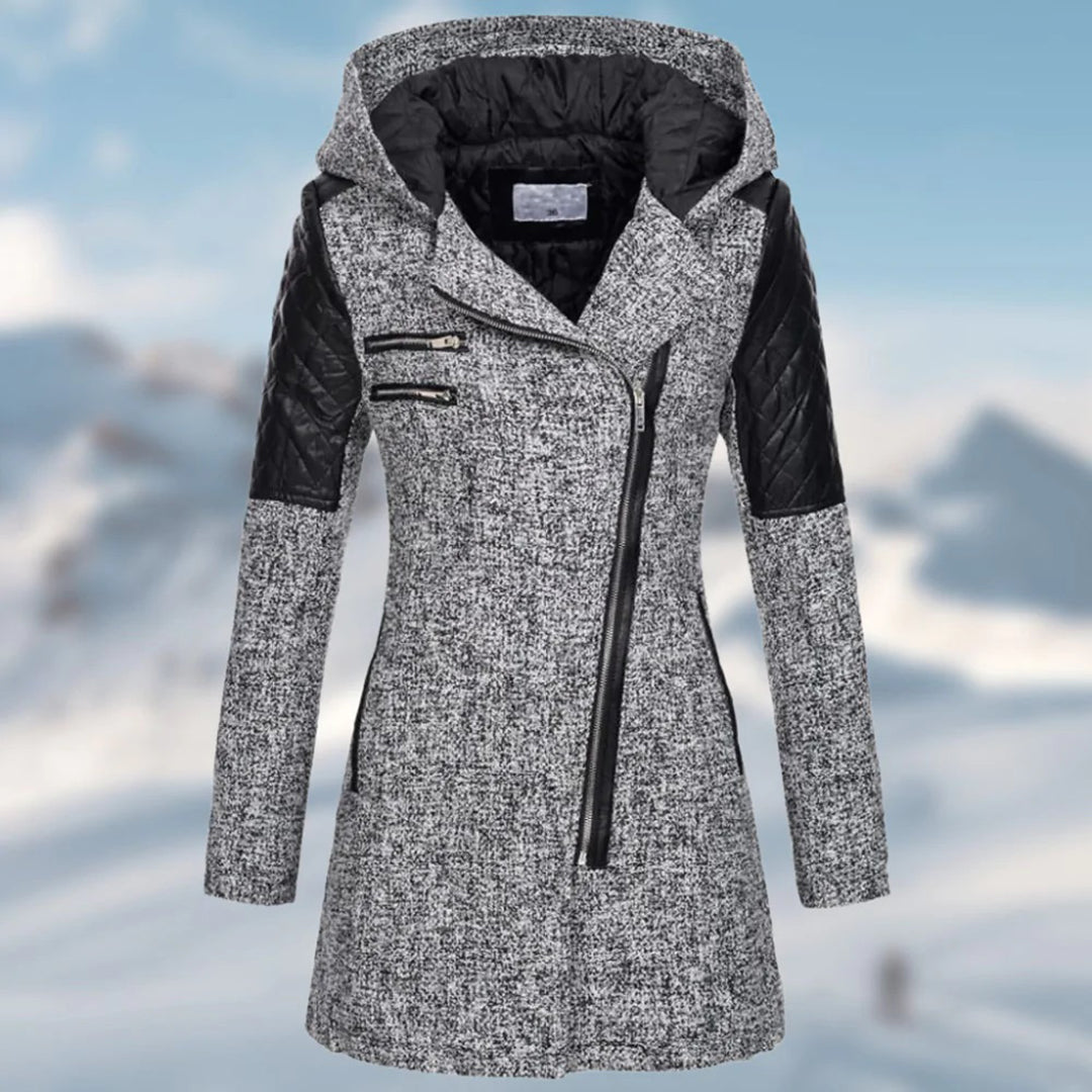NOUVEAU RICHE Wintermantel Lang Warm Stilvoll Hochwertiger Stoff Bequem - Winterjacke - Wintermäntel Damen Grau