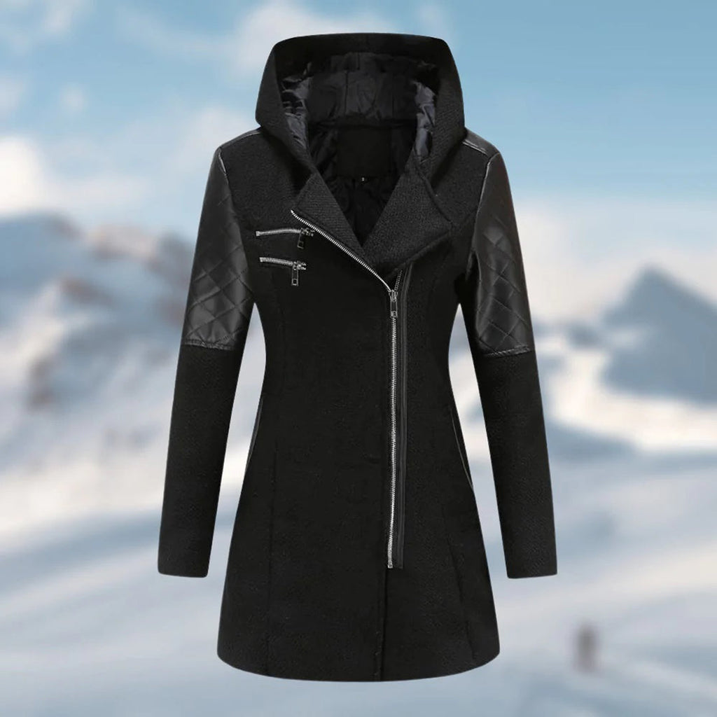 NOUVEAU RICHE Wintermantel Lang Warm Stilvoll Hochwertiger Stoff Bequem - Winterjacke - Wintermäntel Damen Schwarz