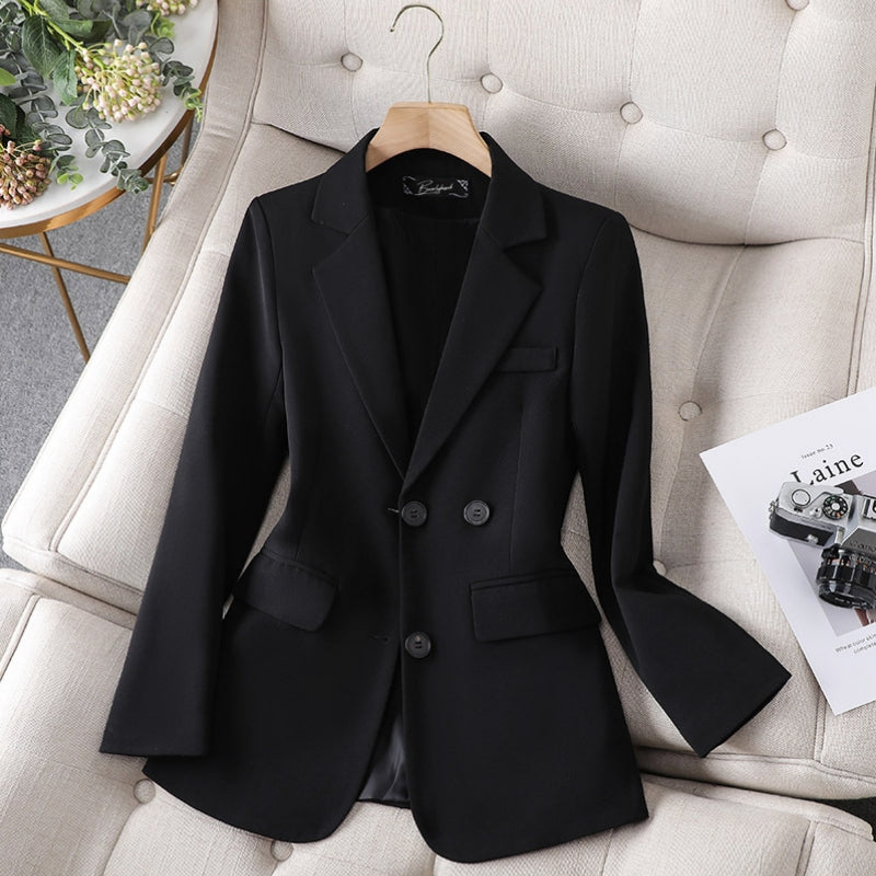 NOUVEAU RICHE Professioneller Slim Fit Blazer für Damen mit Rückenschlitz in Eleganter Optik für Büro und Freizeit Schwarz