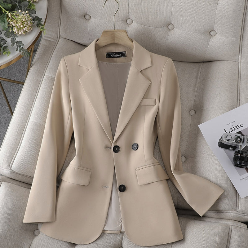 NOUVEAU RICHE Professioneller Slim Fit Blazer für Damen mit Rückenschlitz in Eleganter Optik für Büro und Freizeit Beige