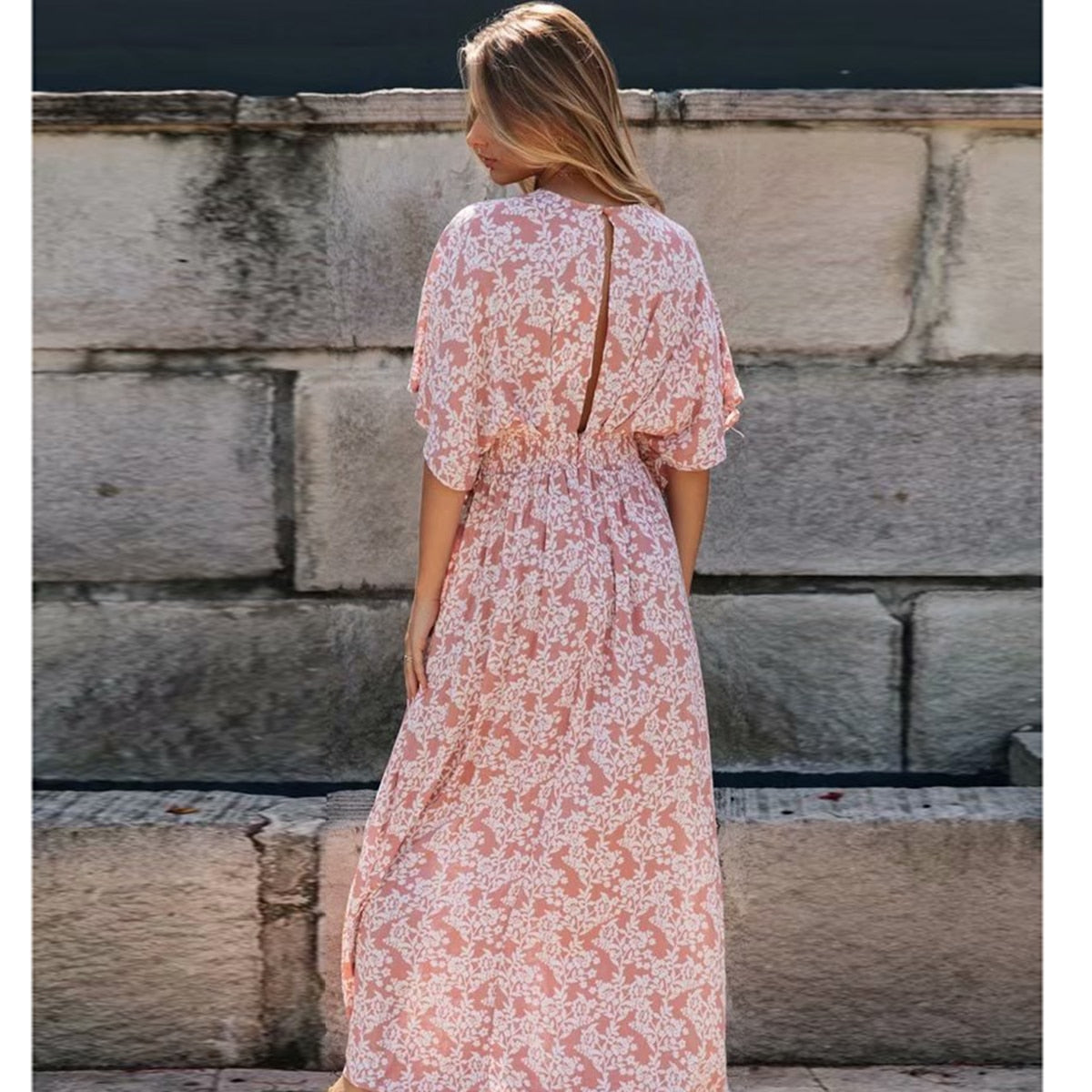 NOUVEAU RICHE Puderrosa Boho Kleid Mit Schlitz Für Sommer Luftig Leicht